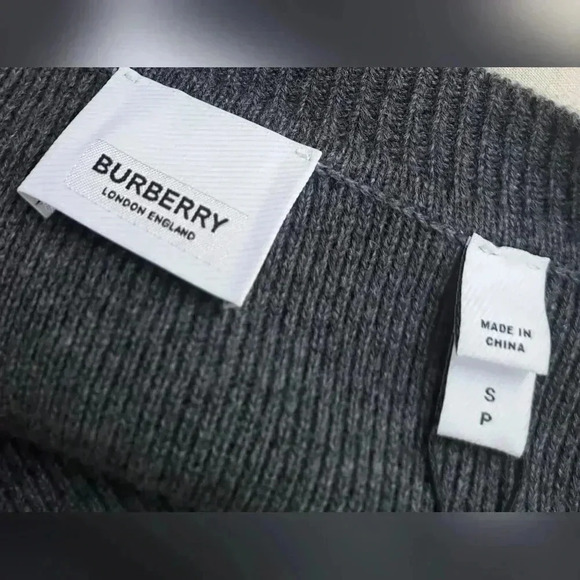 NWT Burberry  Men's Ribbed Sweater TB Logo Cashmere Gray Crewneck Small - Picture 6 of 16